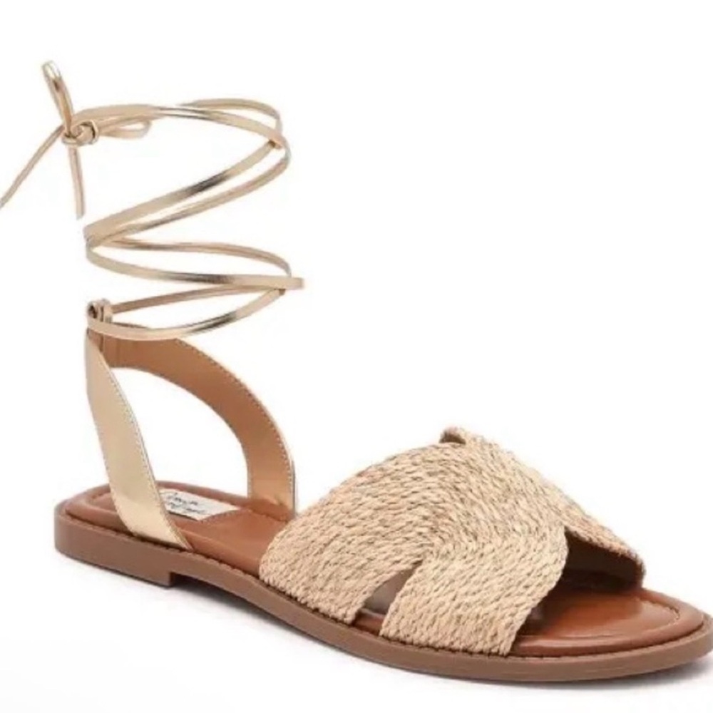 Lace up raffia sandals